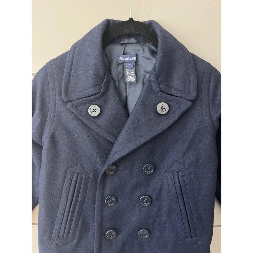 Ralph Lauren Kids Navy Wool Blend Double‎ Breasted Peacoat Size 4